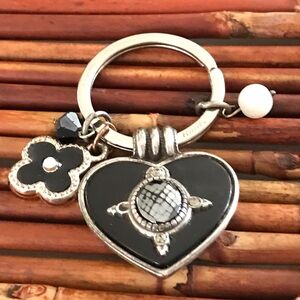 Brighton Heart and Flower Keychain with Black and Silver Accents